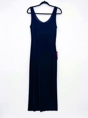 Crimson Navy Velvet Maxi Sleeveless Evening Gown Minimalist Formal Slip Dress